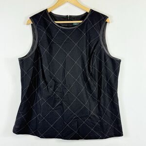 Lauren Ralph Lauren‎ Black Square Wool Blend Shirt Top Women's 20 20W NEW NWT